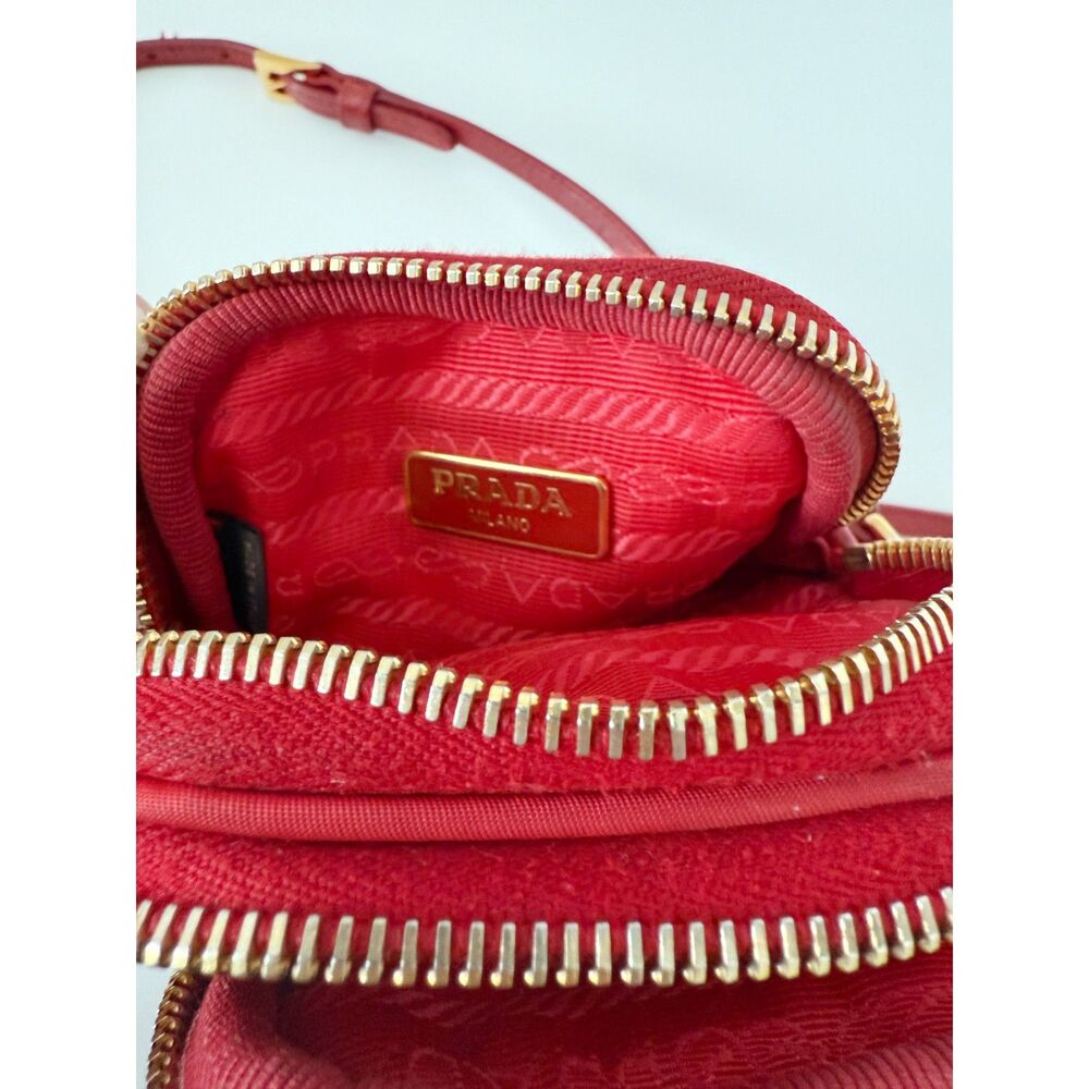 Prada Tessuto Double Zip Phone Case Crossbody Bag Red Nylon Mini Bag Authentic - Picture 8 of 8